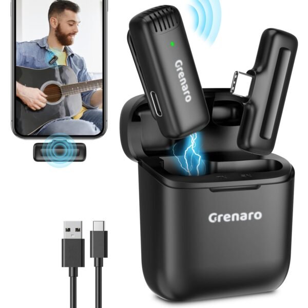 GRENARO Wireless Mic Lavalier Microphone with Charging Case